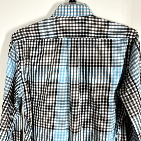 Peter Millar Men's Shirt Medium Button Front Unique Colors Aqua Brown Blk Preppy - Picture 4 of 8